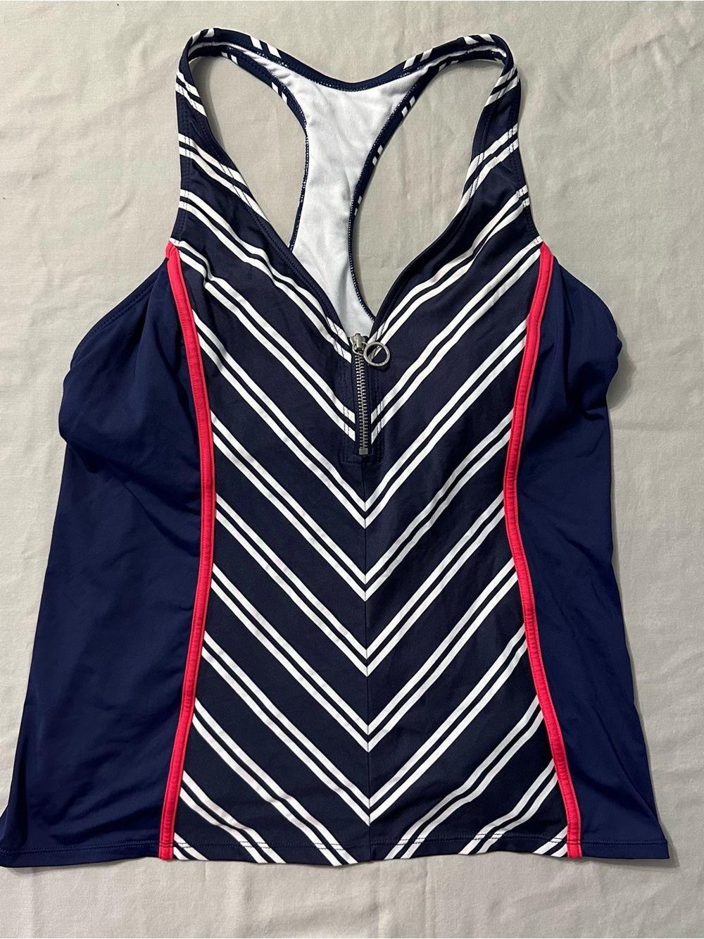 Beach House Navy White Striped Zip Front Tankini 14